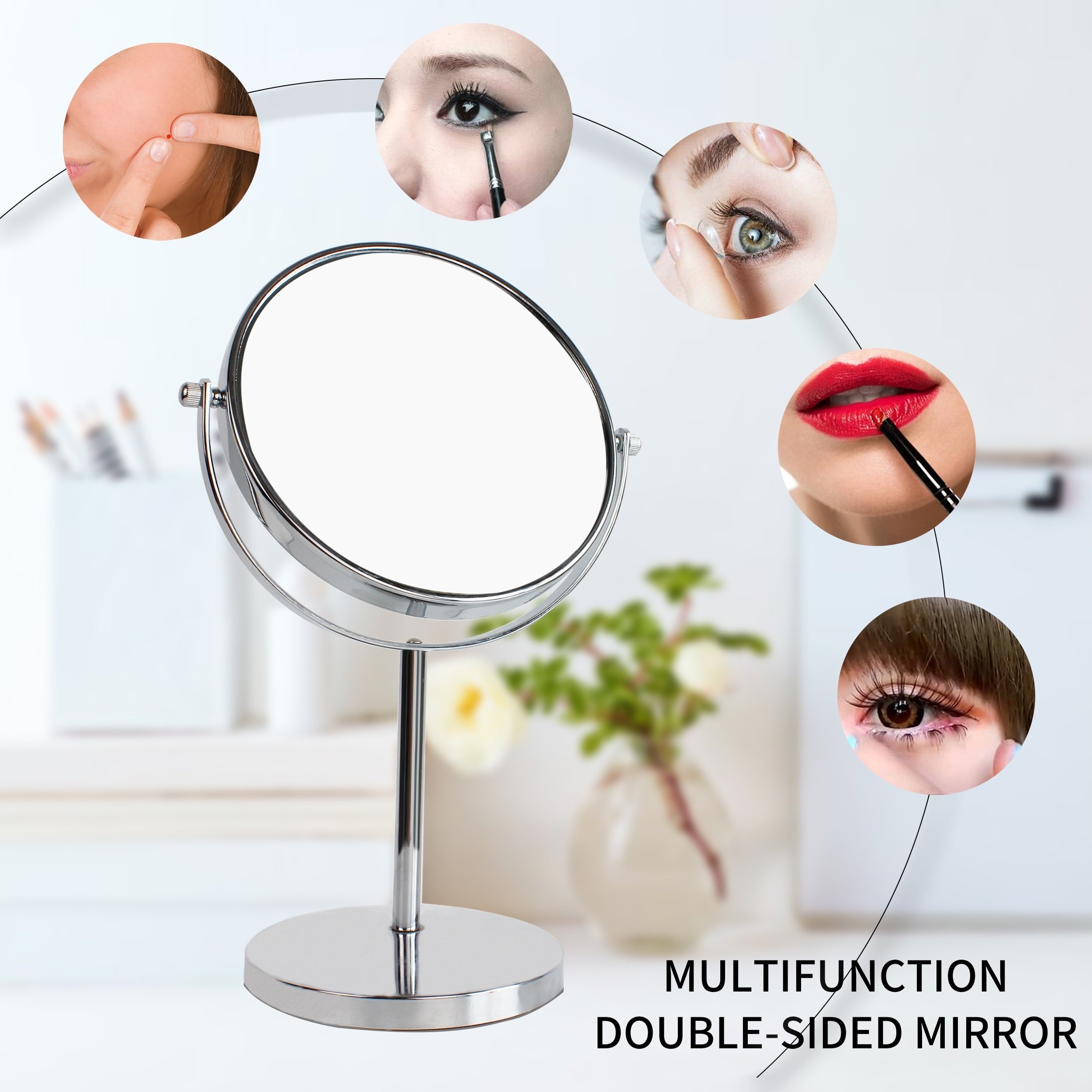 Double-Sided Magnifying Makeup Mirror 10X/1X Rotatable Desktop Bathroom Office