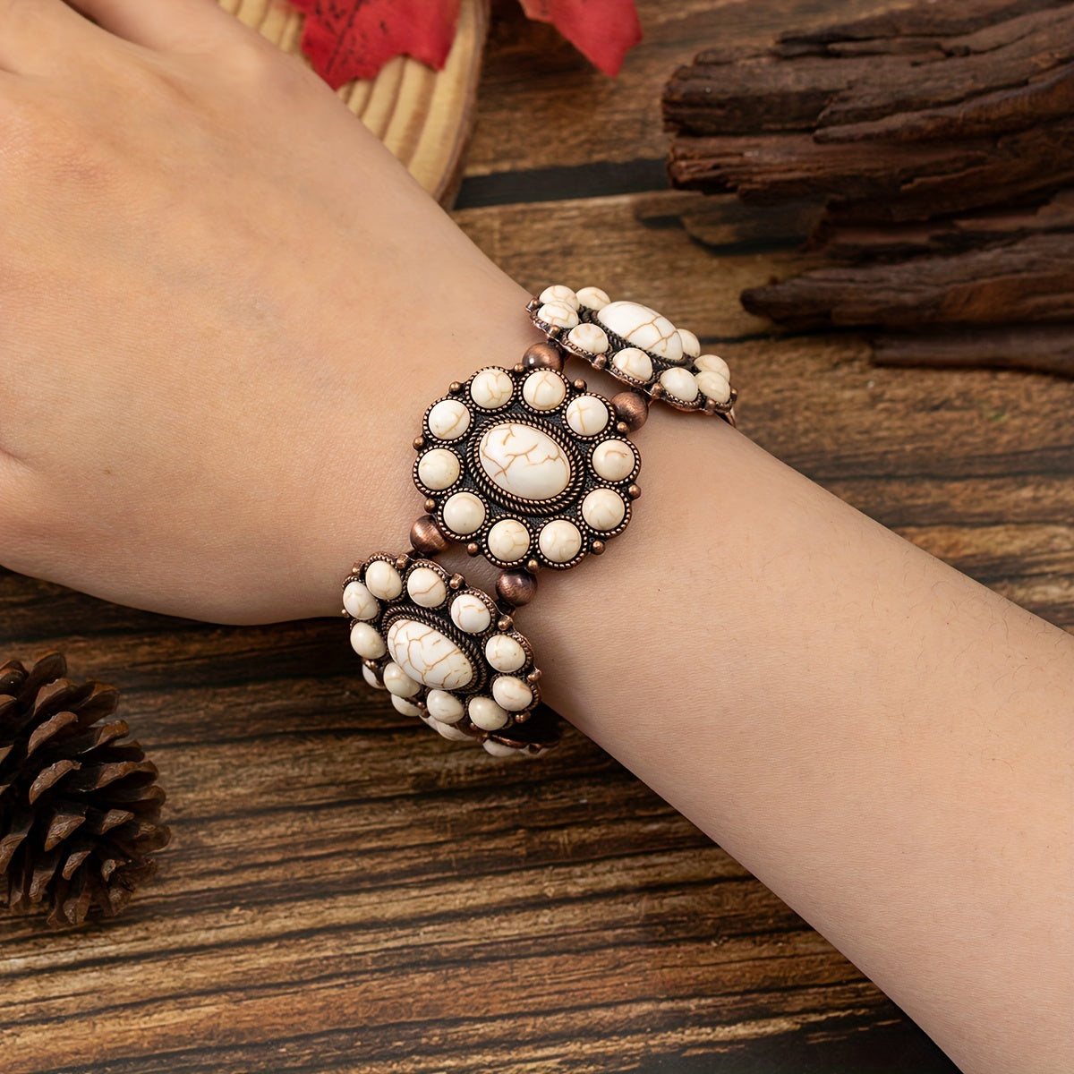 Pulsera elástica de turquesa con cuentas bohemias para mujer