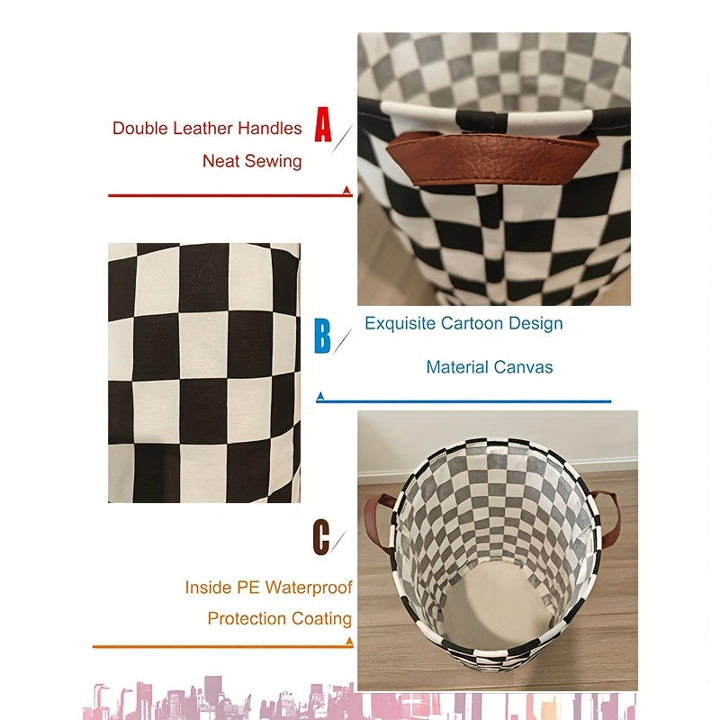 Canvas Fabric Collapsible Laundry Basket for Toys Clothes and Storage with Racing Flag Design