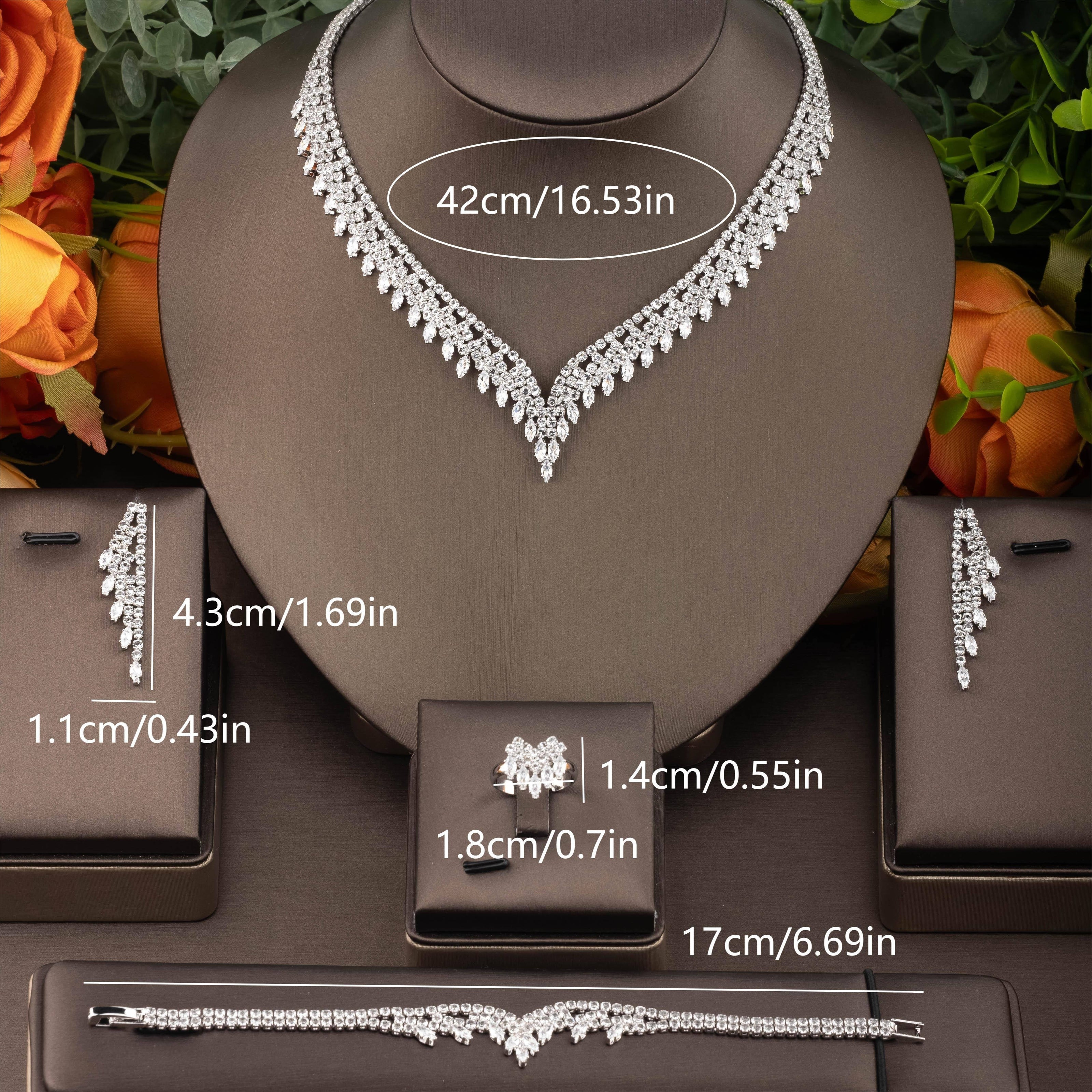 Cubic Zirconia Leaf Jewelry Set for Women Arabian Style Wedding Party Accessories
