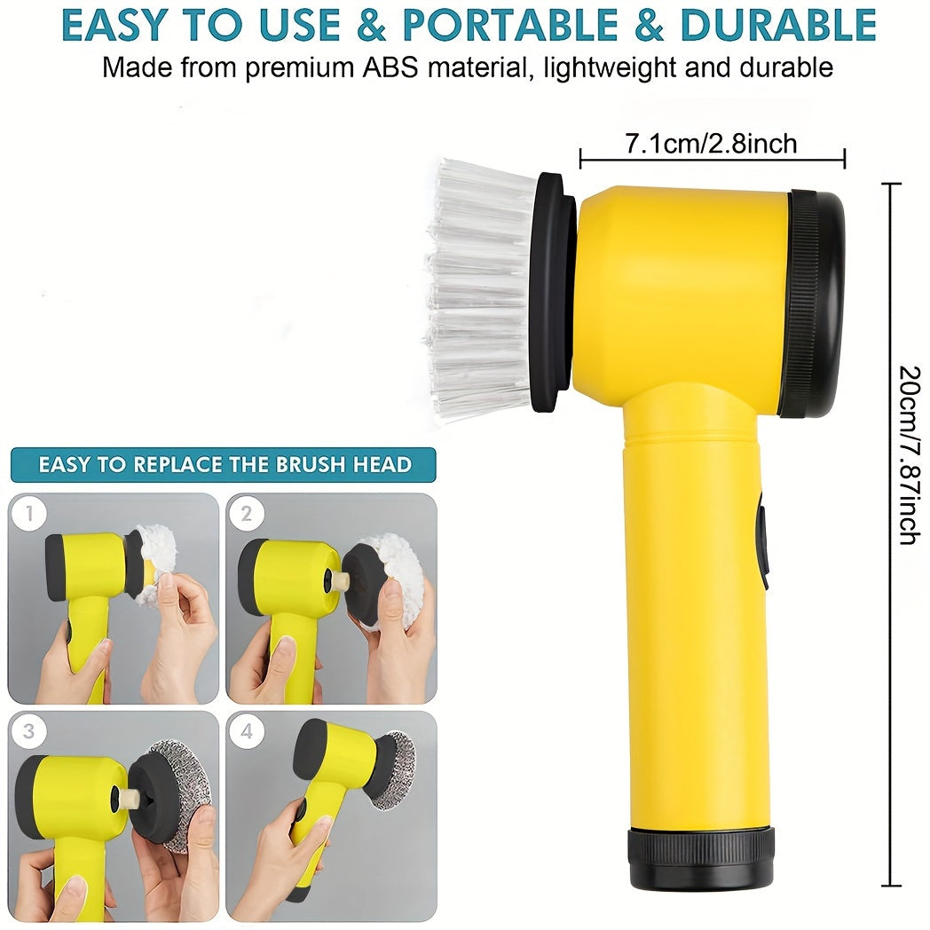Electric Rotary Scrubber 1Set Cordless Handheld Cleaning Tool with 5 Brush Heads