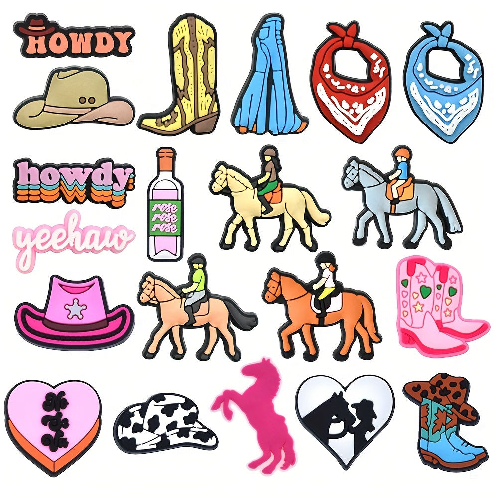 Kids Cowboy Shoe Charms Set PVC Plastic Assorted Designs Horse Boots Bandana