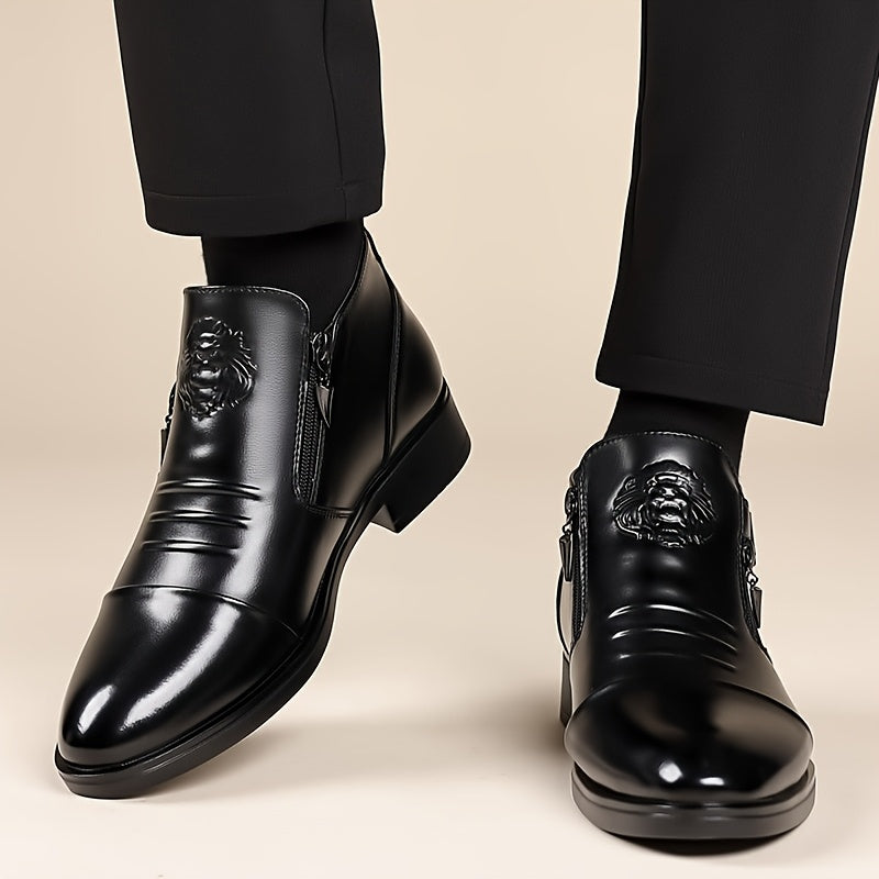 Men's Winter Ankle Boots Microfiber Synthetic Leather Solid Color Slip-On Zipper Casual Street Business