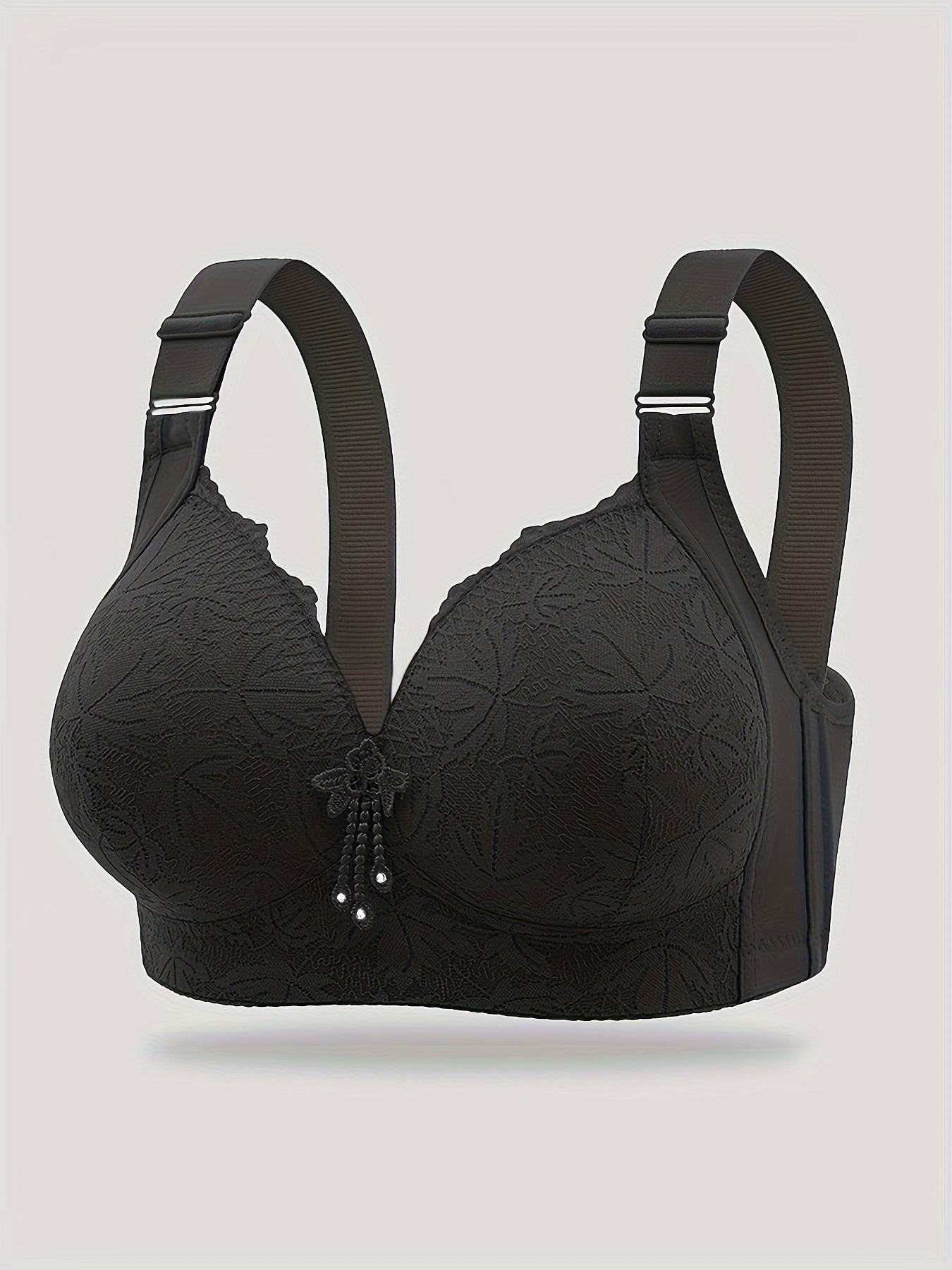 Push-Up Bras Adjustable Floral Lace V-Neck Nylon Elastane Comfortable