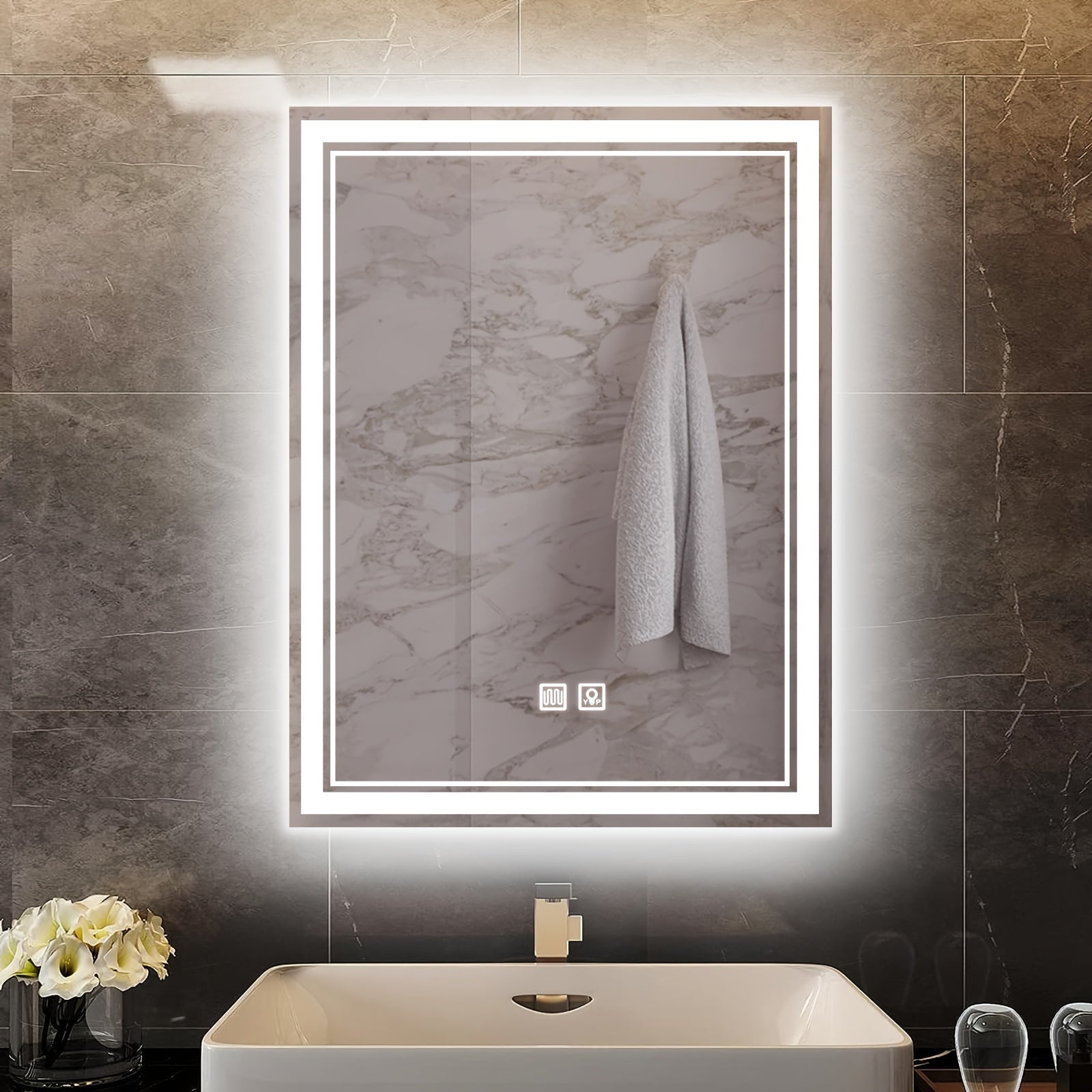 Touch-Controlled LED Bathroom Mirror with Adjustable Brightness and Defogging