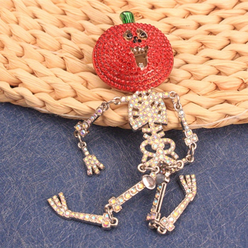 Elegant Rhinestone Pumpkin Skeleton Brooch Pin Irregular Shape Fashion Accessory for Parties and Daily Wear
