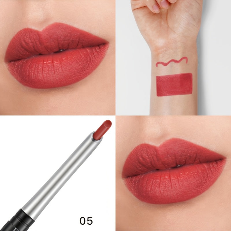 Lápiz delineador de labios mate impermeable para mujer, rojo, contorno, lápiz de labios de larga duración