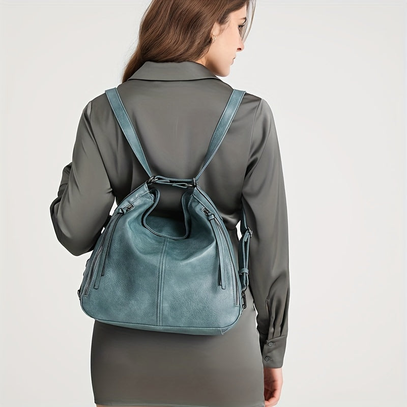 3-Piece Women's Shoulder Hobo Crossbody Handbag Set Black PU Casual Purse