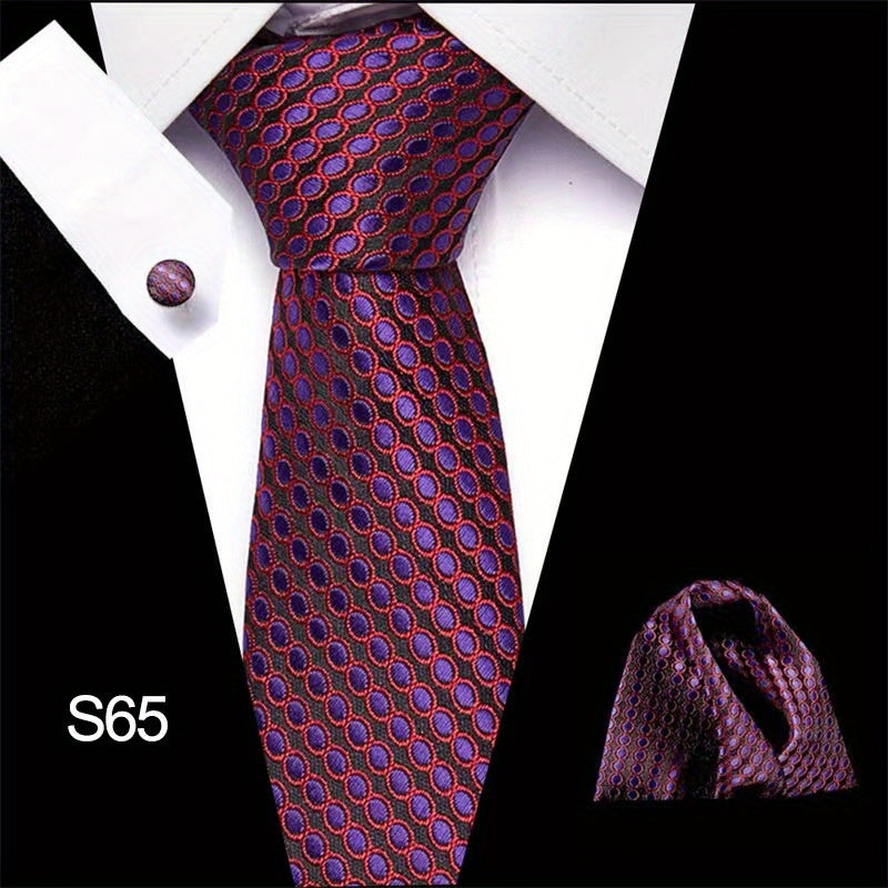 Men's Tie Set with Cufflinks and Square Scarf for Business Formal Wear