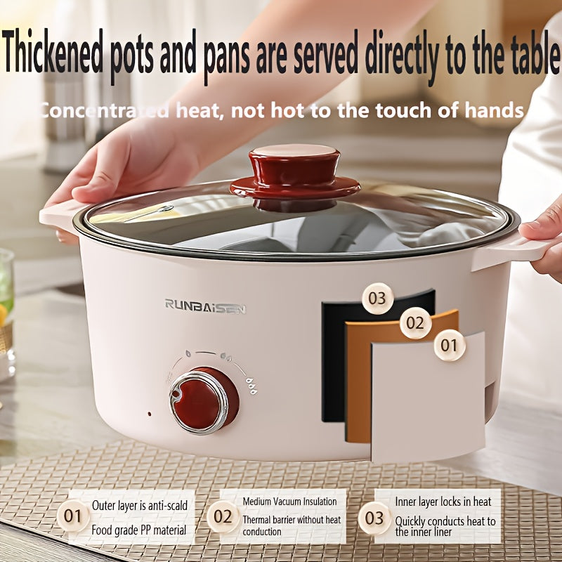 Multi-functional electric cooking pot with glass lid non-stick adjustable heat three-level fire anti-scald exterior wide diameter tall body for home cooking