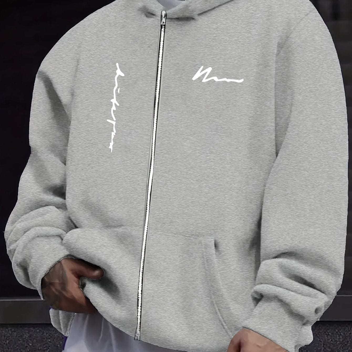 Men's Plus Size Light Gray Hoodie with Letter Print Casual Fall Winter Outdoor