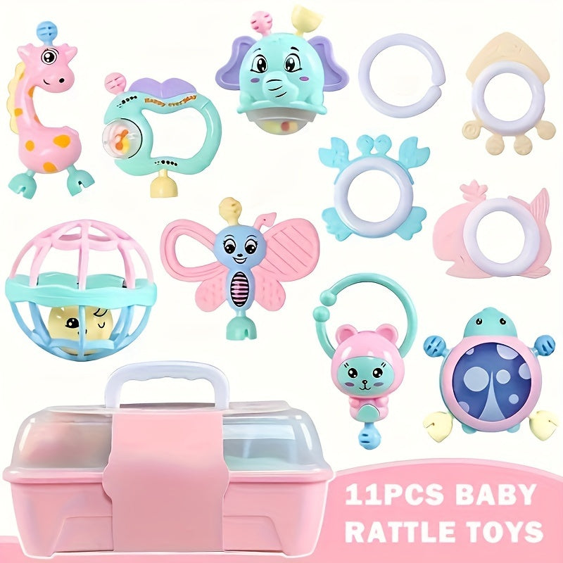 Baby Rattle Toys for 3M+ Children Educational Chewing Set with Storage Box in Mixed Color