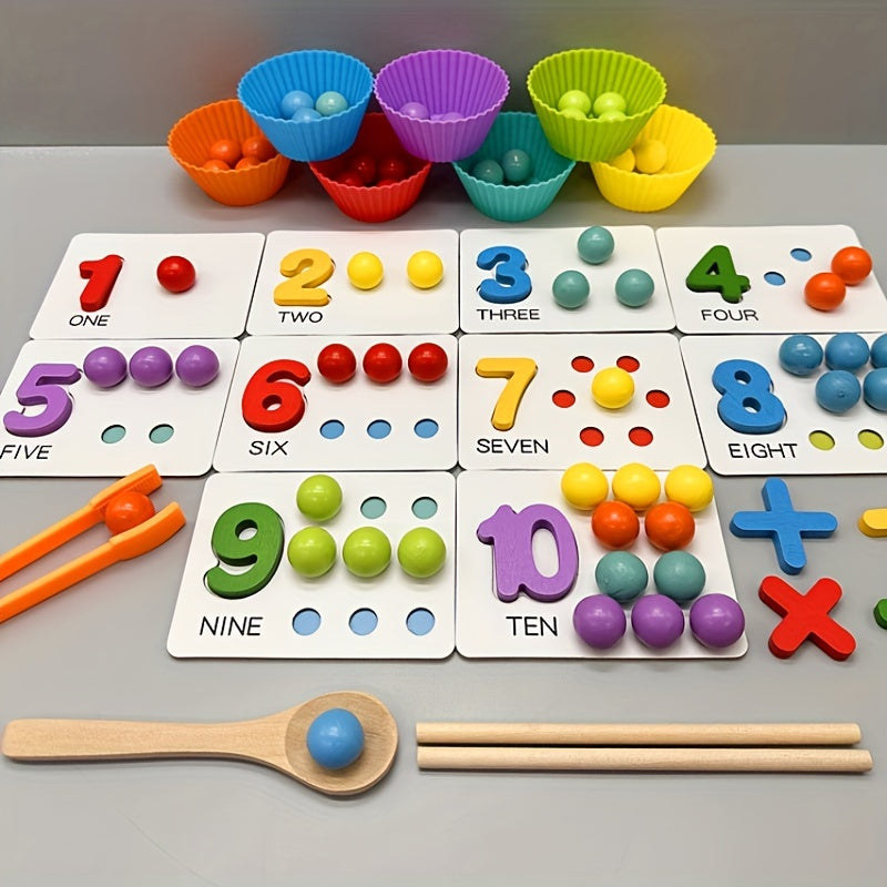 Educational Bead Game for Color Recognition with Silicone Bowl and Chopsticks for Ages 3+