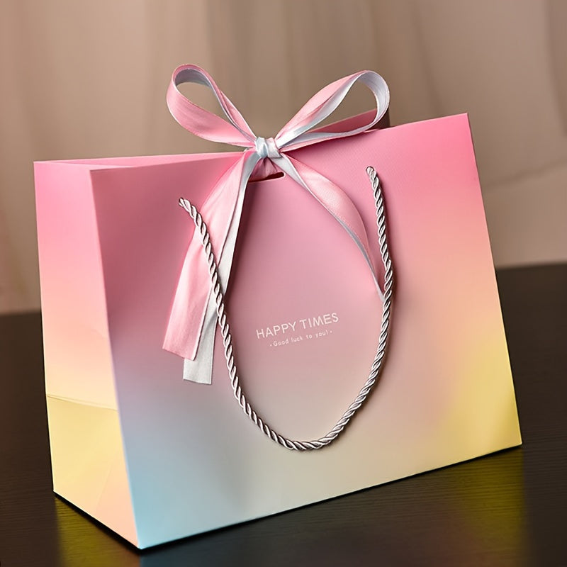Gradient Color Paper Gift Bag with Ribbon Bow for Cosmetics and Party Favors