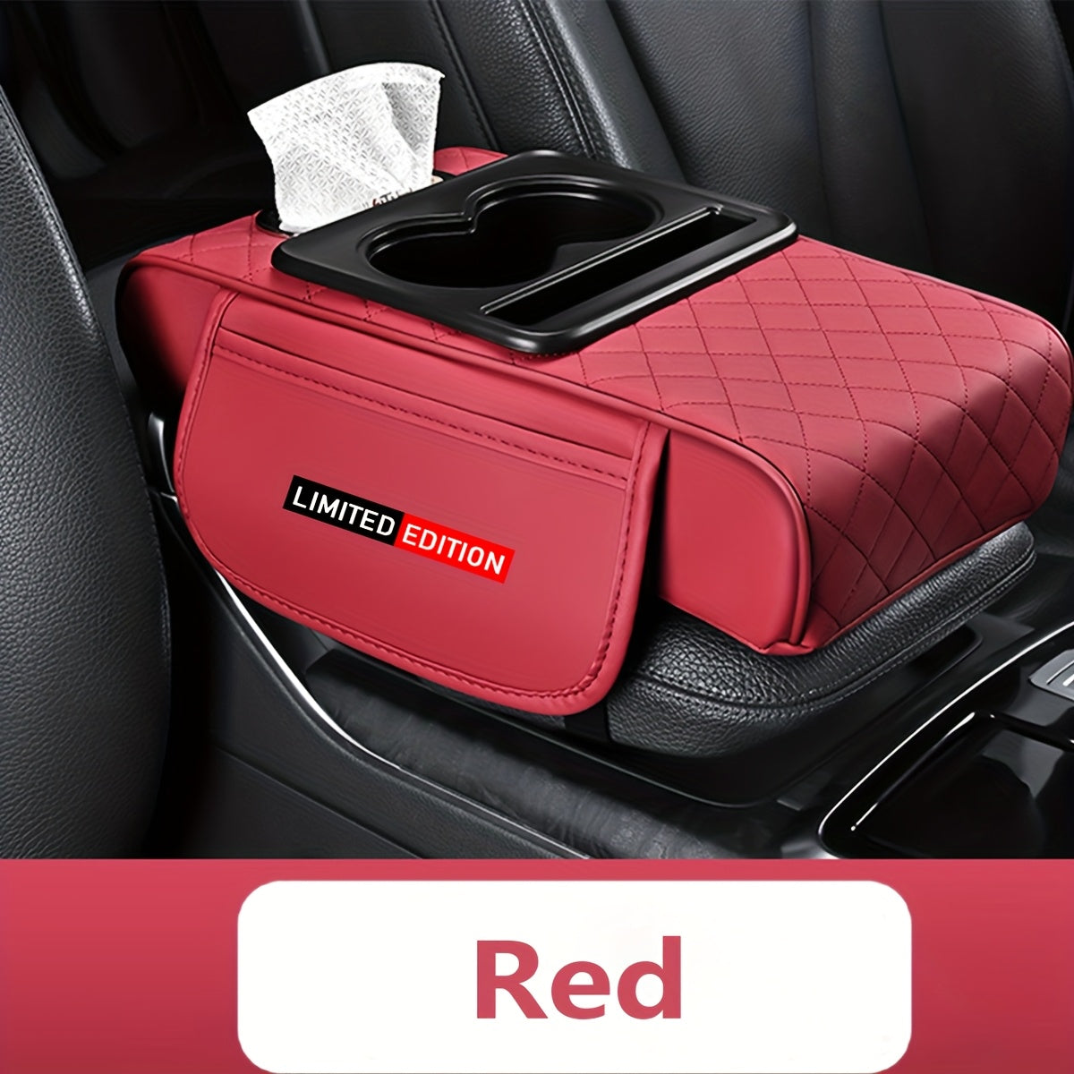 Car Armrest Cushion Center Console Protector With Tissue Box and Cup Holder Storage