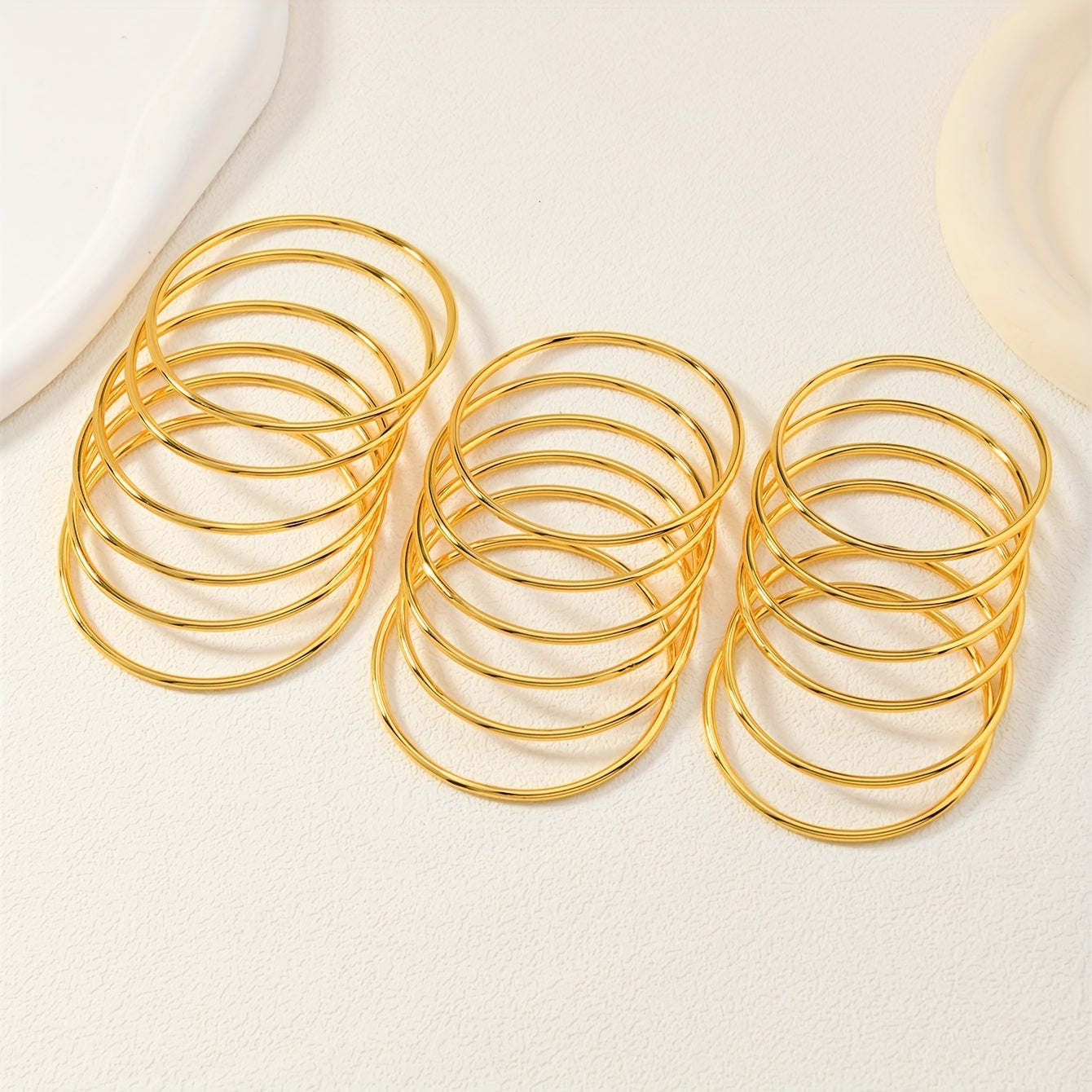 Set of 6 Gold-Plated Copper Bangles for Women Layered Shiny Jewelry for Weddings and Daily Wear
