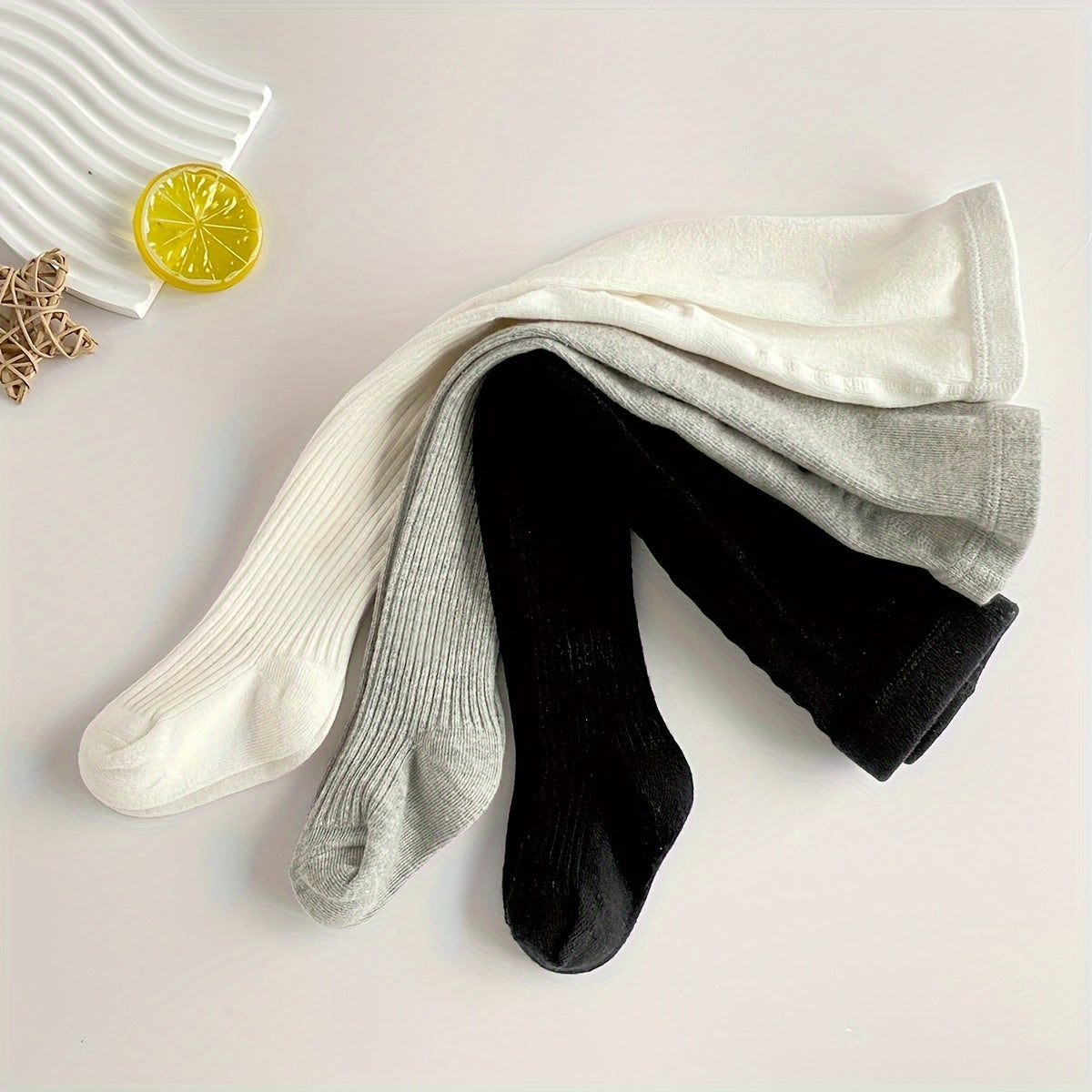 Girls' Socks 3-Pack Breathable Knit Leggings Socks for All-Season in Light Gray Beige Brown