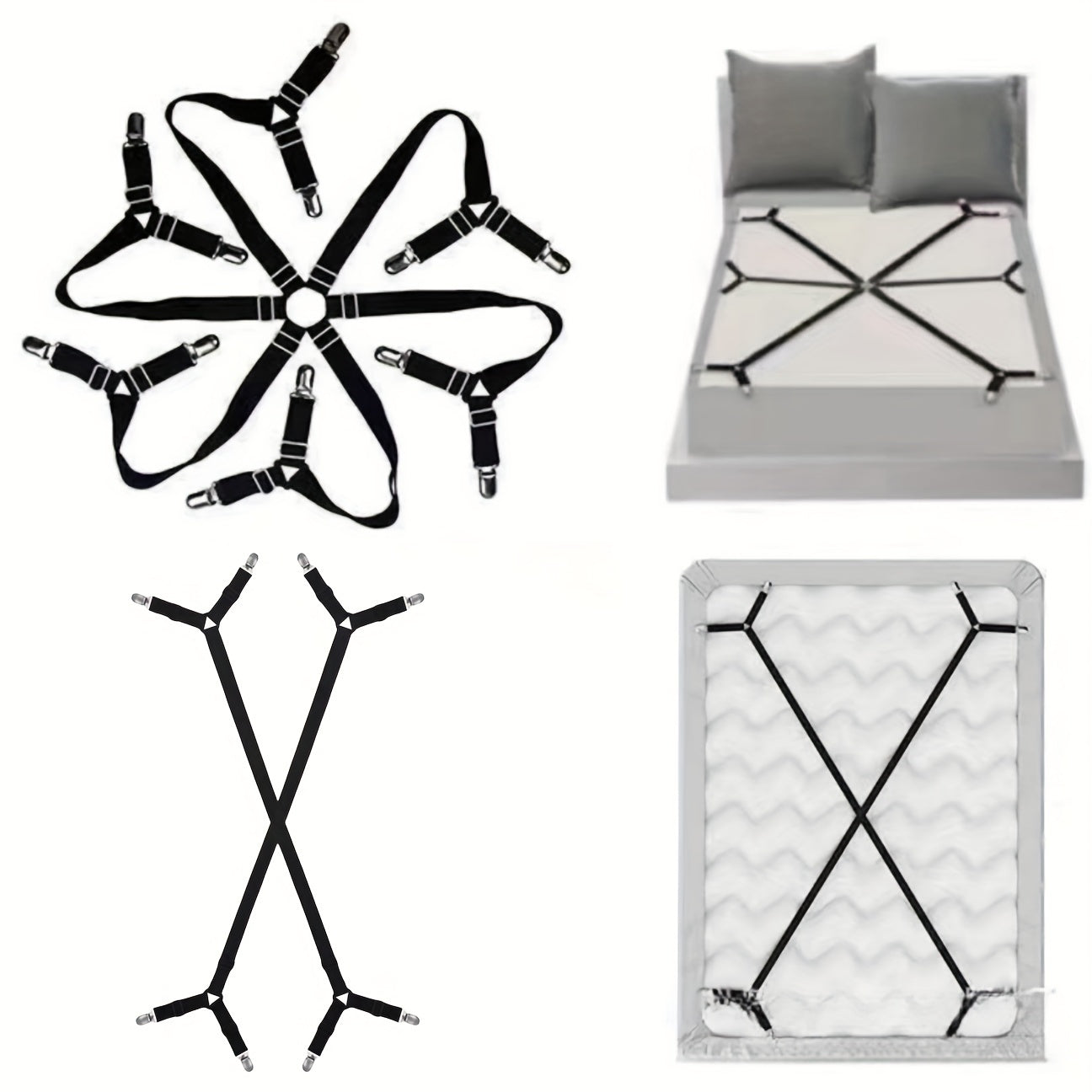 Funda ajustable elástica para sábanas y mantas en negro, clips antideslizantes para colchones, manteles y fundas de sofá