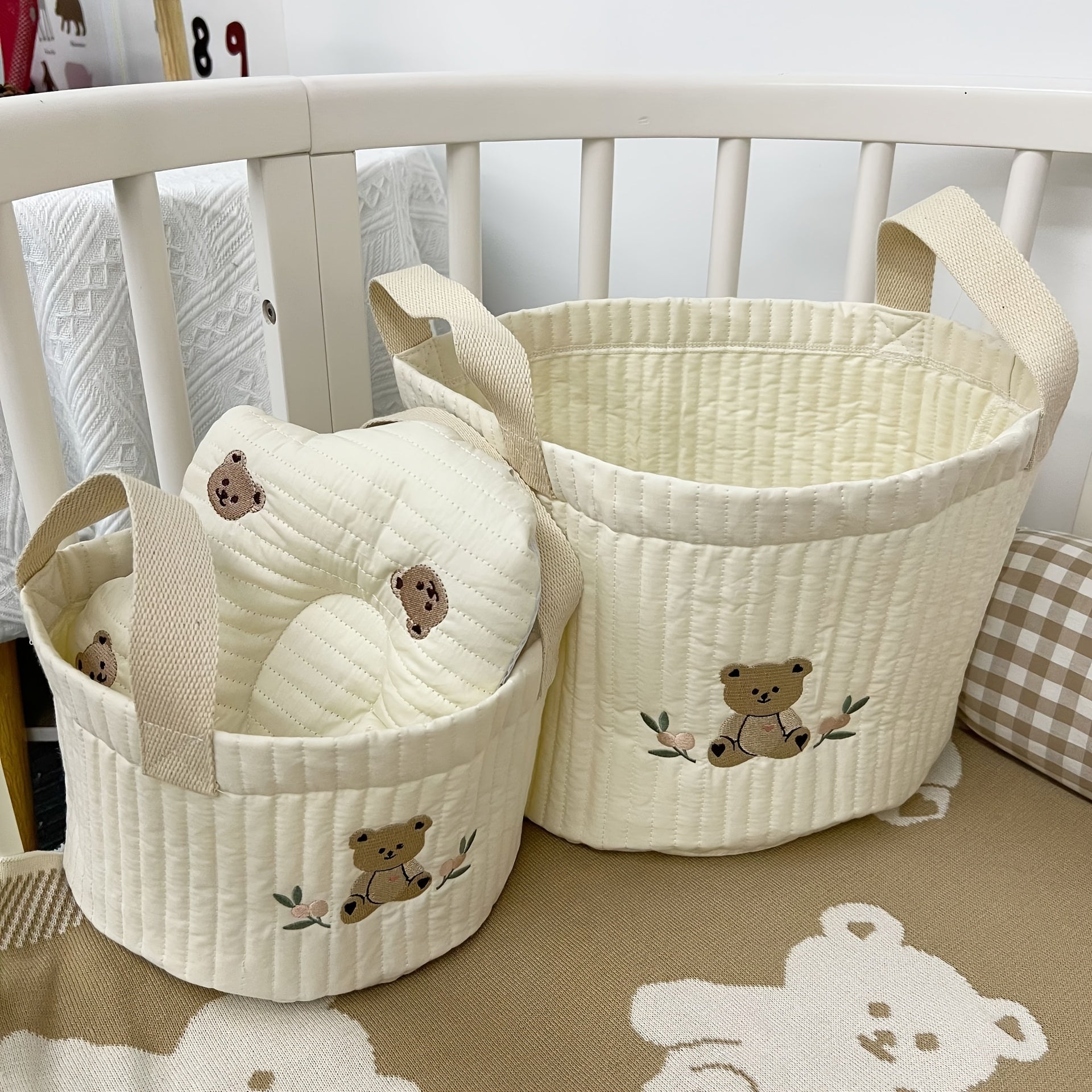 Quilted Fabric Storage Basket for Organizing Rooms and Closets