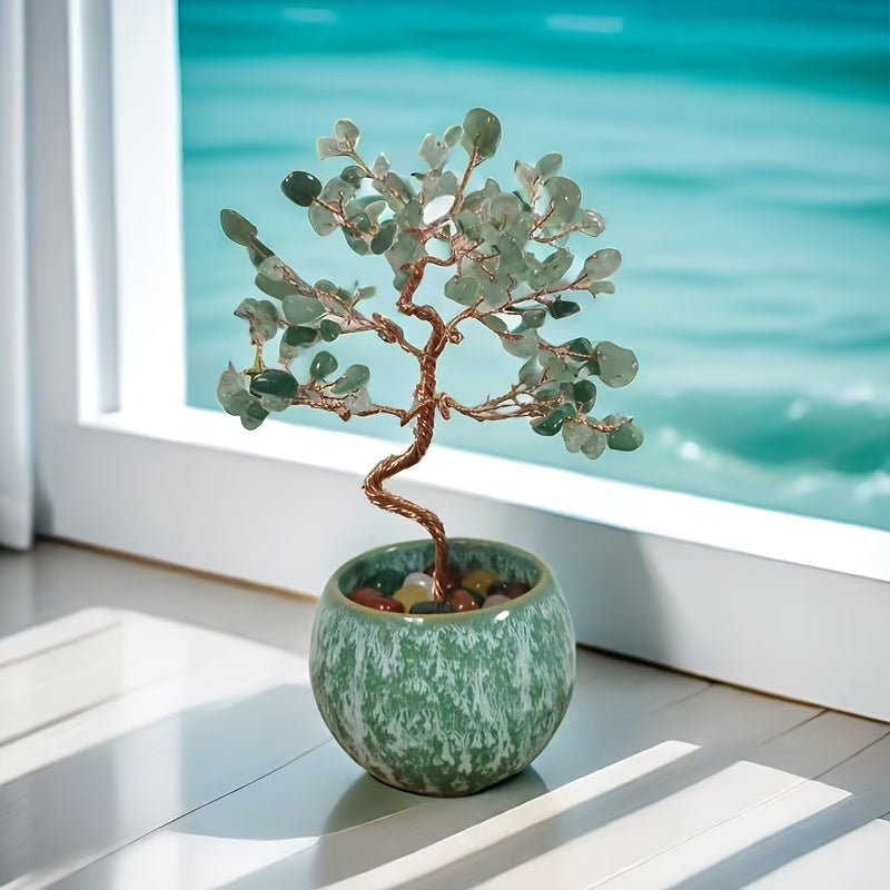 Artificial Crystal Tree with Pink Quartz Aquamarine Amethyst Citrine Faux Gemstones for Home Decor Gifts