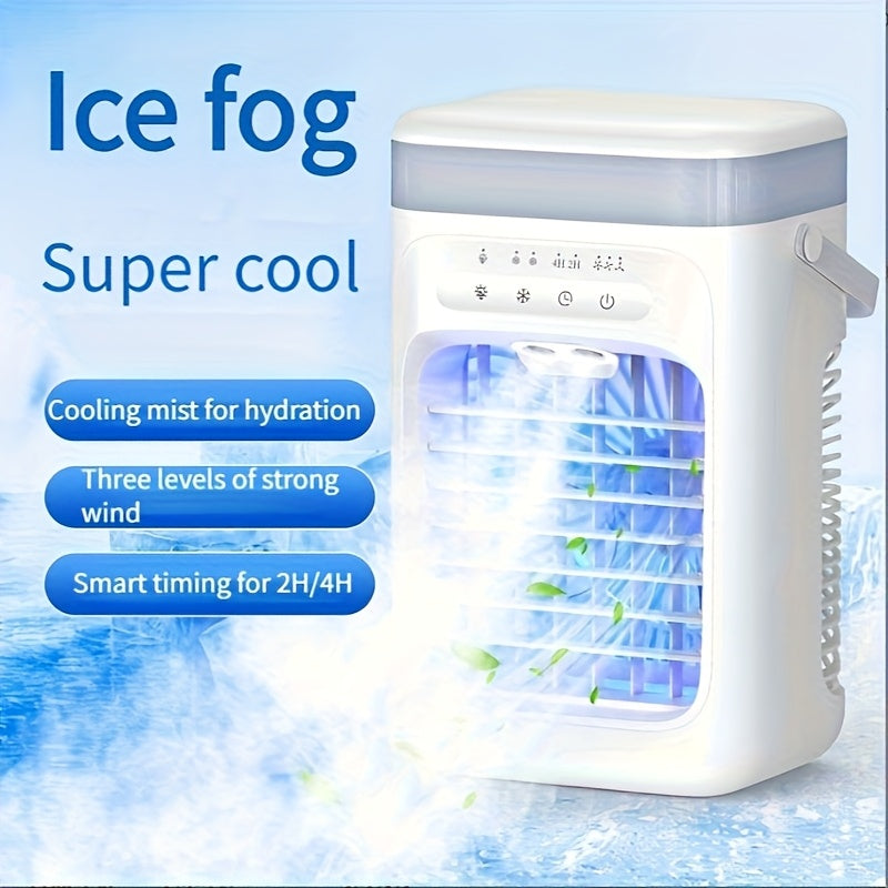 Portable desktop air conditioner fan with dual spray for home bedroom camping travel
