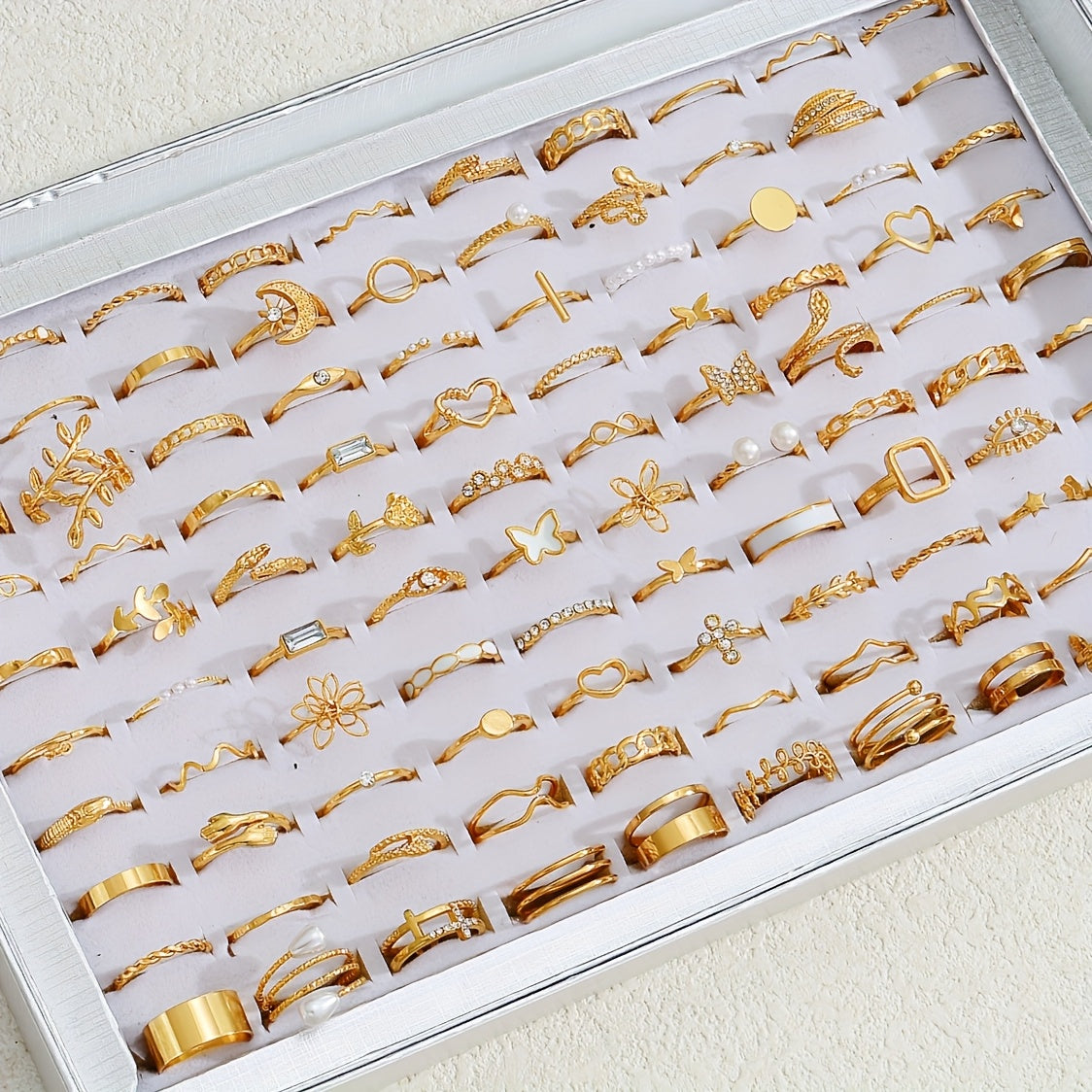 Set of 29/47 Mixed Style Ring Set with Rhinestones Butterfly Rose Geometric for Women