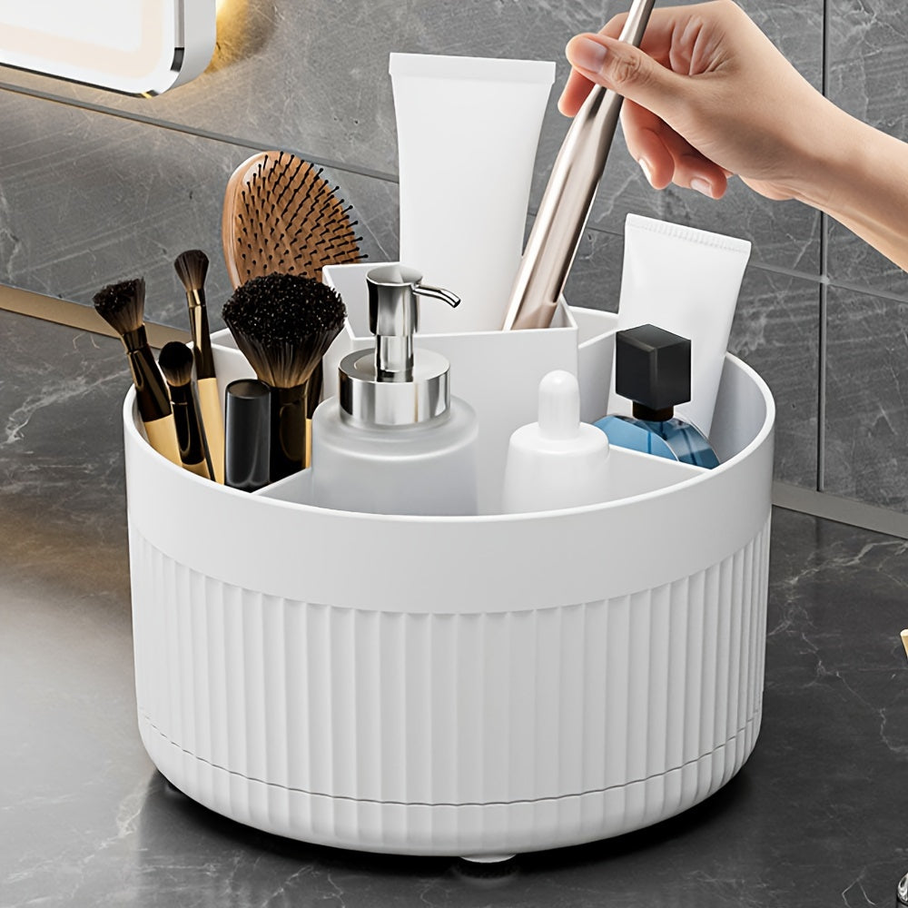 Organizador de maquillaje de plástico redondo con rotación de 360° y 5 compartimentos