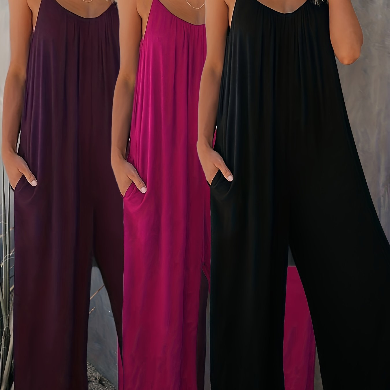 Women Summer Casual Strapless Jumpsuits Black Beige Red Pockets Stretchy