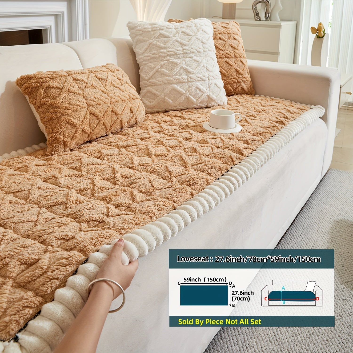 Bohemian Quilted Sofa Cover Plush Fabric Non-Slip Machine Washable Decorative