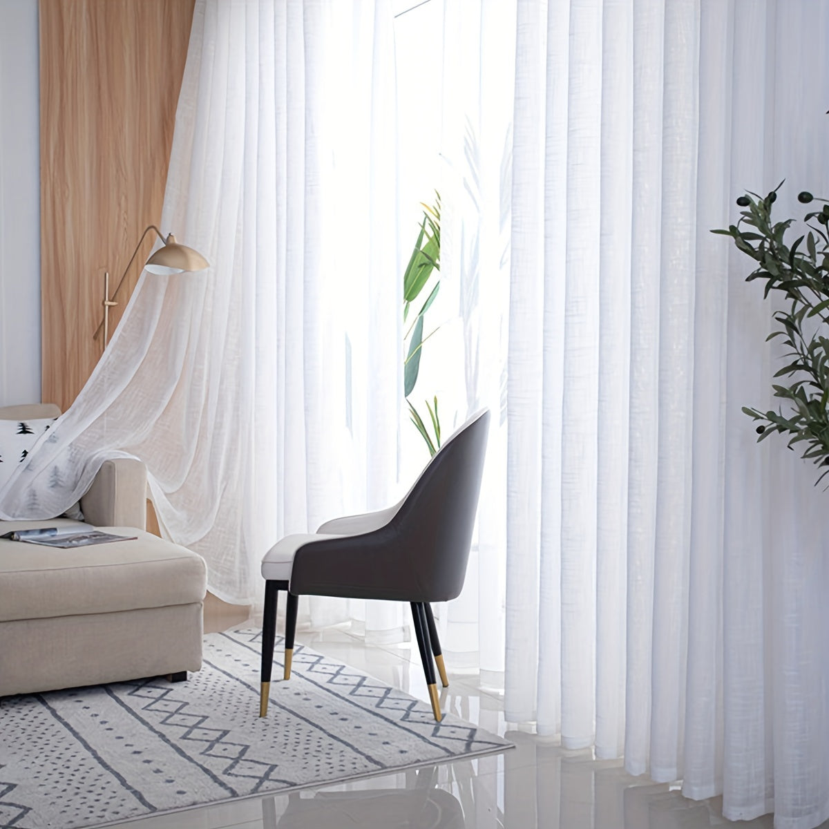 Sheer Curtain with Striped Design Polyester Rod Pocket for Living Room Balcony