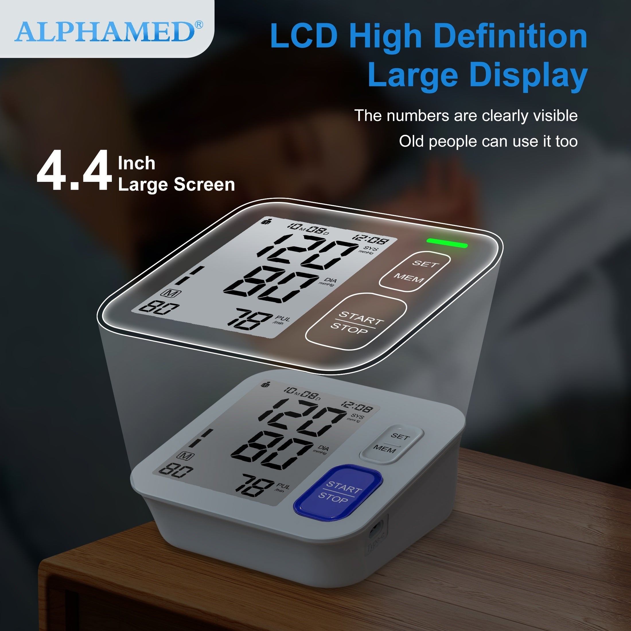 Automatic Upper Arm Blood Pressure Monitor with Large Cuff 180 Memory Battery Powered