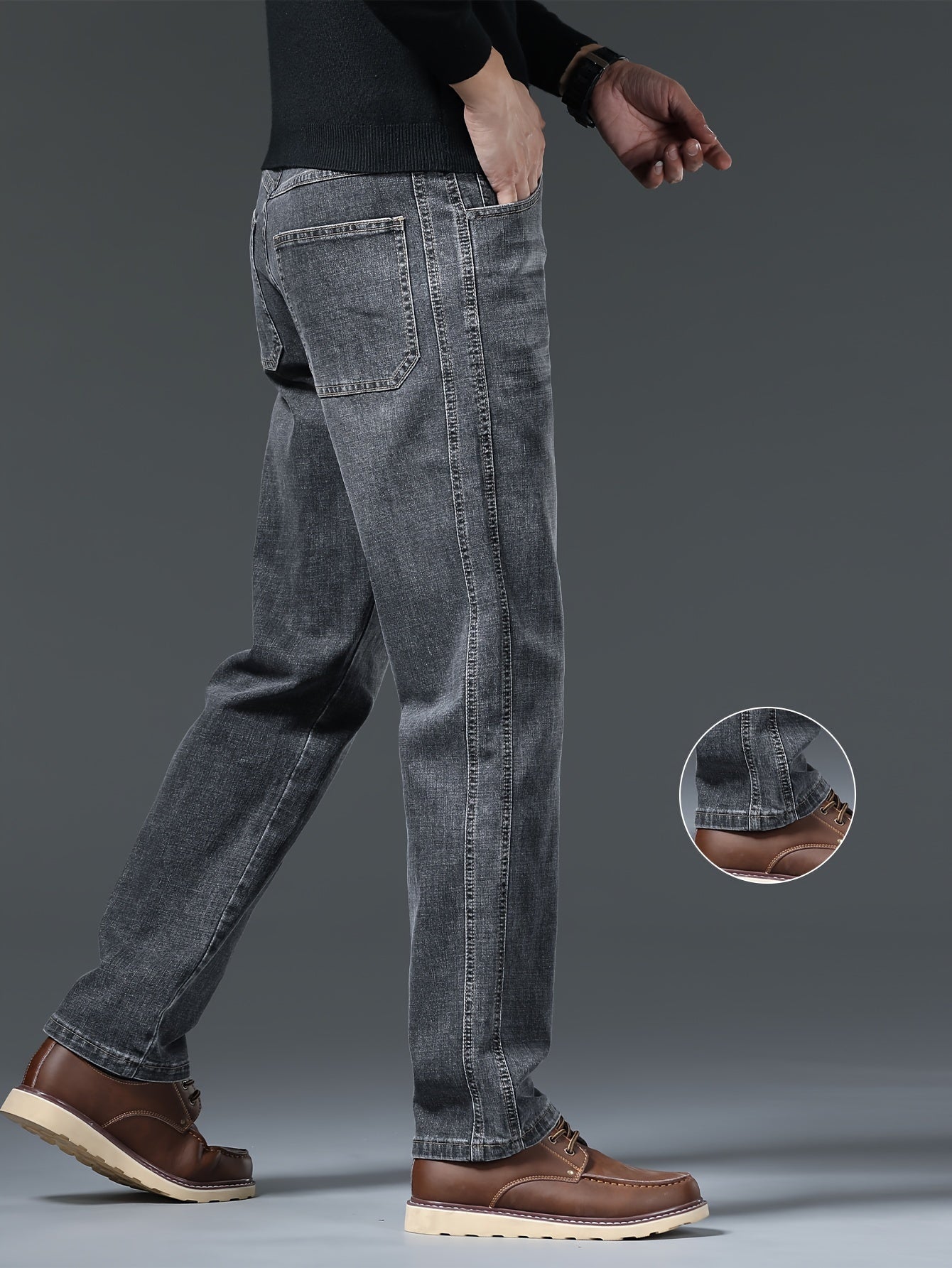 Erkaklar uchun klassik denim jinsi shimlar, odatdagi kesim, to'g'ri oyoq, fermuarli, biroz cho'ziladigan paxta aralashmasi (74.80% paxta, 24.00% polyester, 1.20% elastan), o'rta bel, geometrik naqshli yuvilgan.