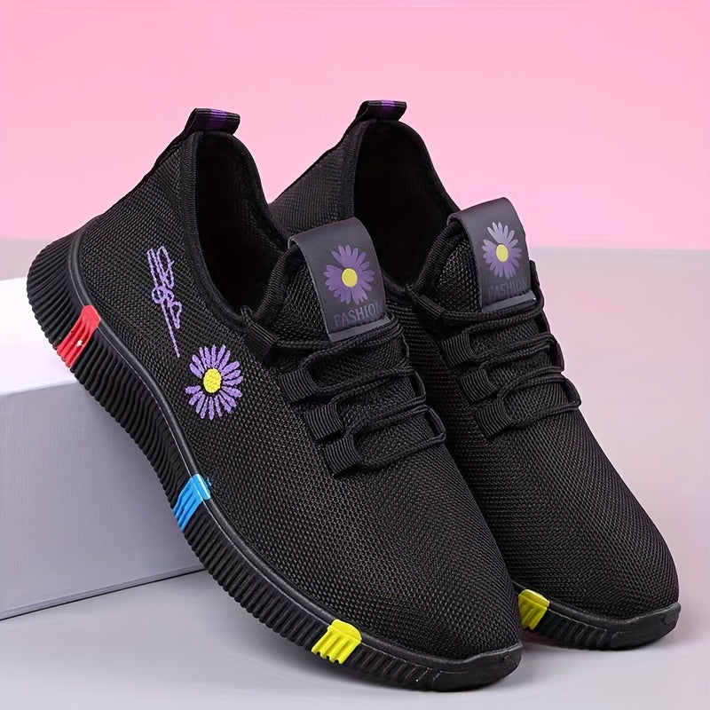 Women's Casual Low-Top Sneakers Black Red Multicolor Breathable Fabric