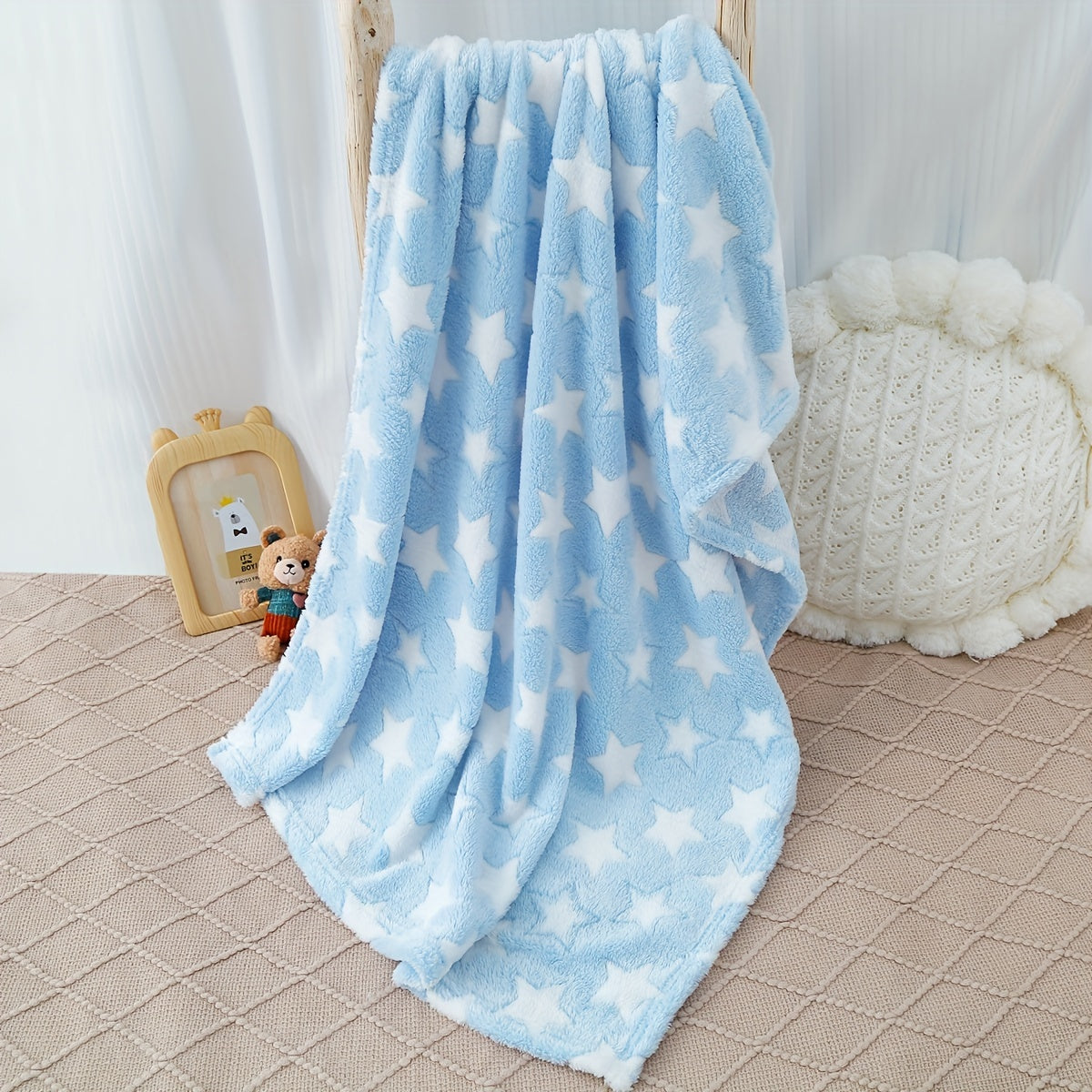 Manta de felpa para niños con patrón geométrico acogedor y cálido para otoño e invierno