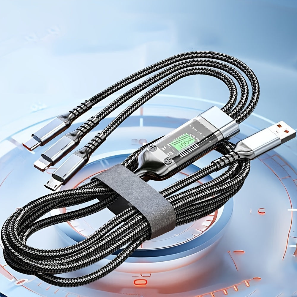3-в-1 Быстрая зарядка USB-кабель из нейлона с LED-дисплеем для iPhone 14 13 12 11