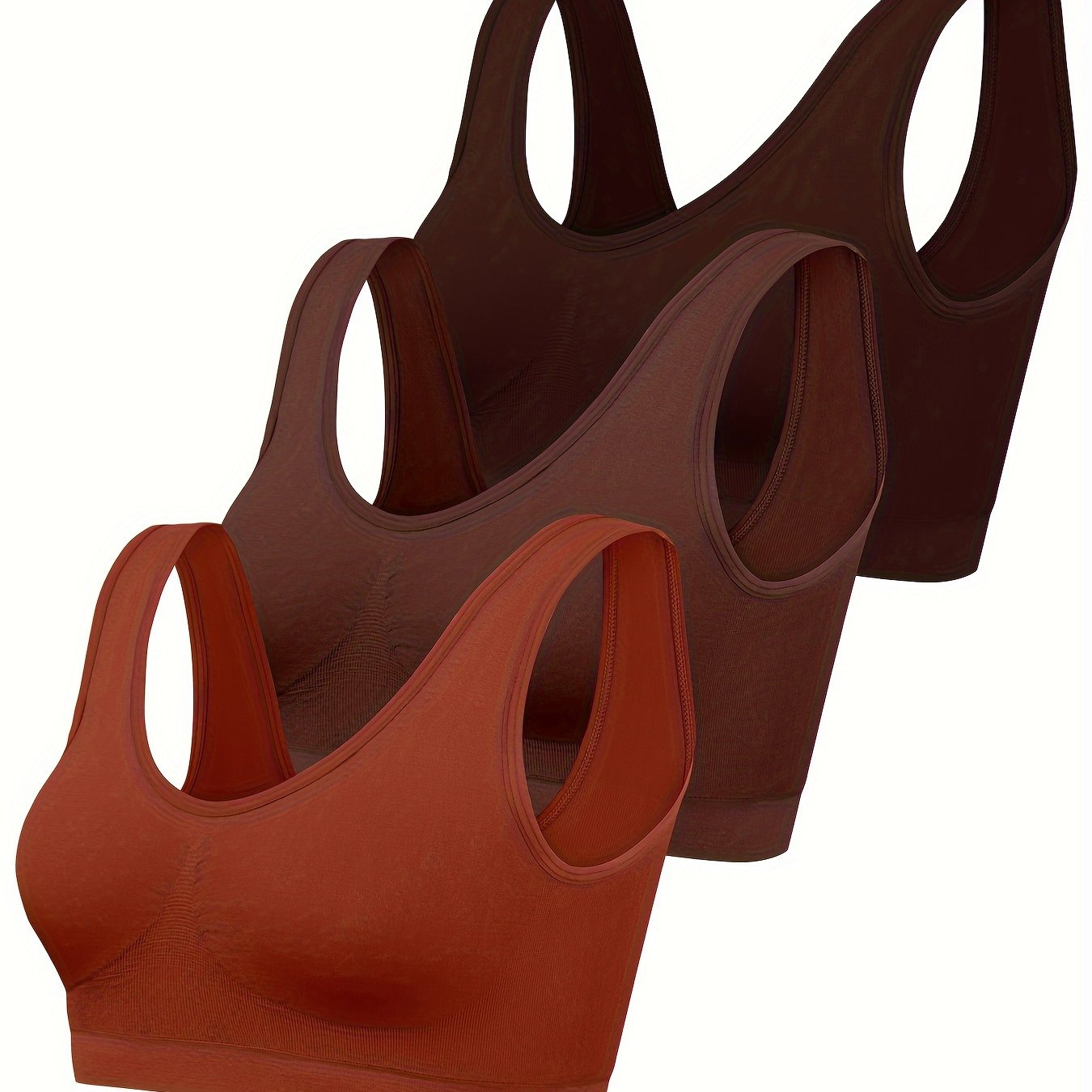 Women's 3-Pack Seamless Sports Bras Solid Color High Elasticity Polyamide Elastane