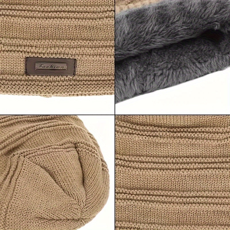 Knitted Hat for Men and Women Double Layer Plush Velvet Lining Winter Warmth