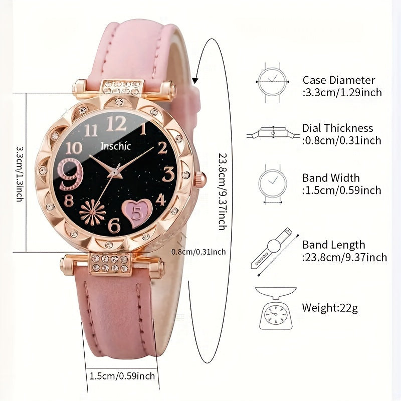 Set of 2 Quartz Heart-Shaped Watches and Star Bracelet for Women Gift for Her