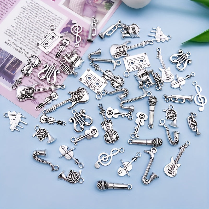 50 Pieces Antique Silver Music Instrument Pendants for Jewelry Making
