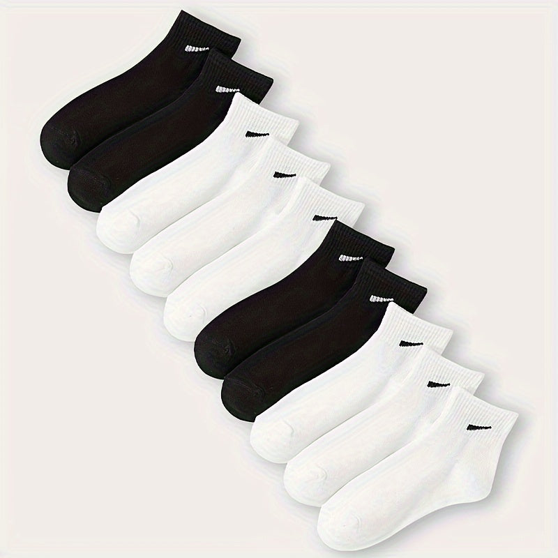 Women's Black and White Ankle Socks 10 Pairs Polyester Spandex Knit Lightweight