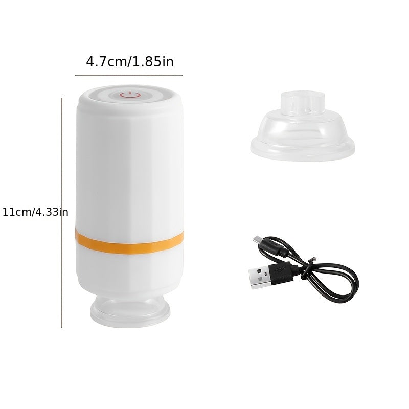 Oziq-ovqatni saqlash uchun USB bilan qayta zaryadlanadigan qo‘l mini vakuum yopishtiruvchi, oq rang.