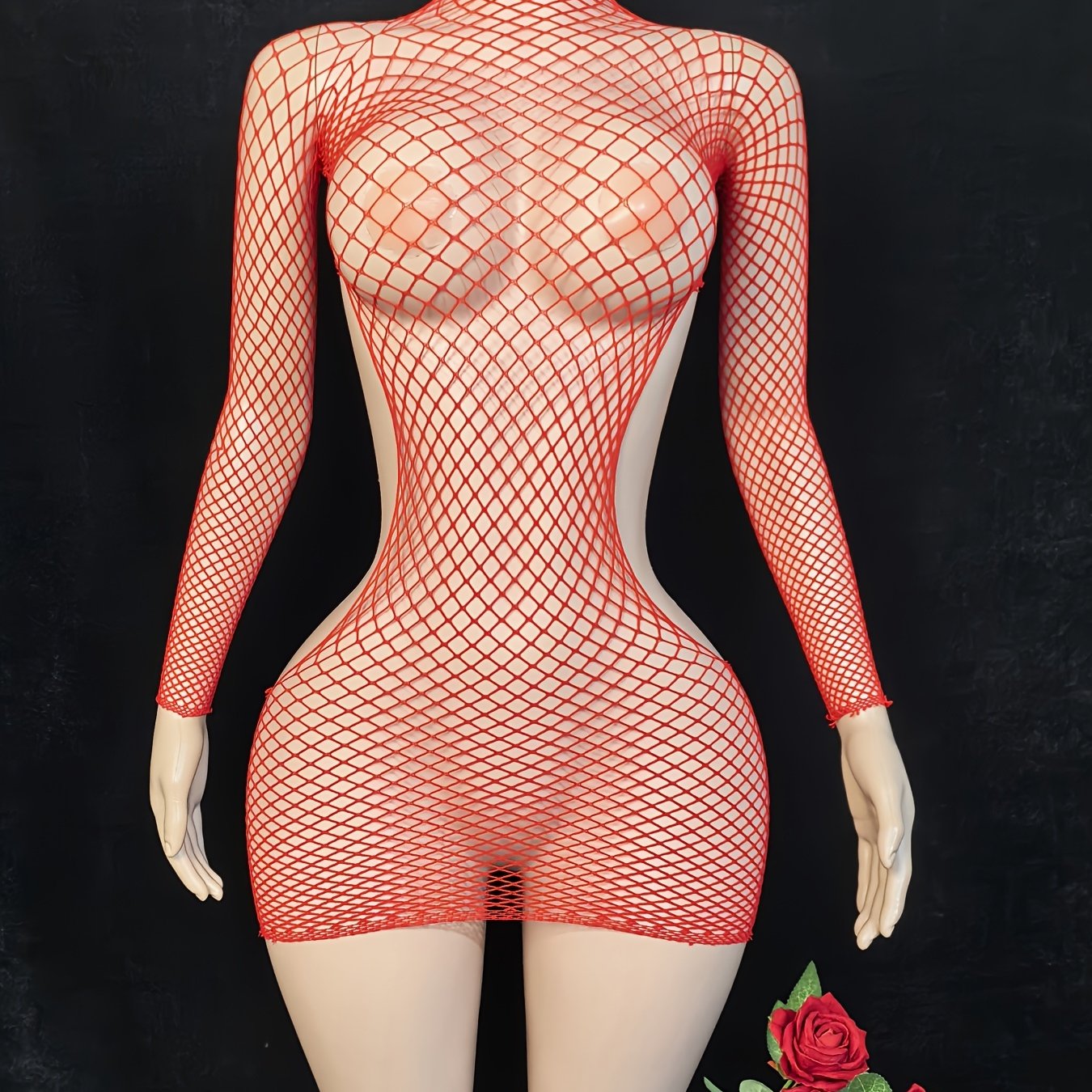 Women's Fishnet Long Sleeve Dress Plus Size Transparent Beachwear