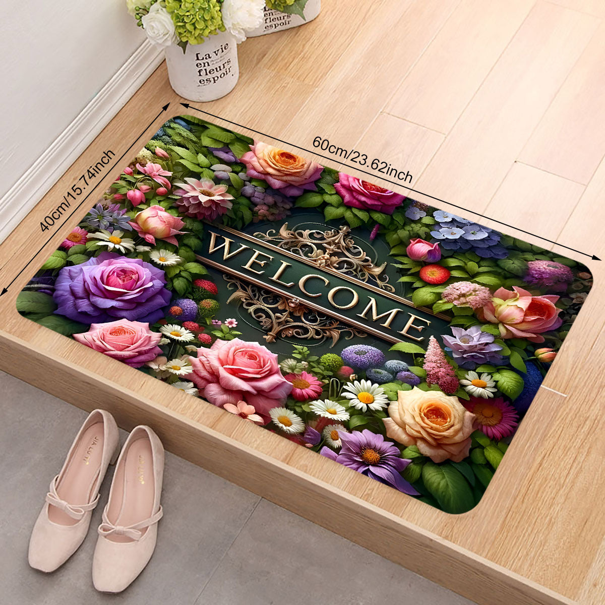Floral Doormat Non-Slip Washable Indoor Outdoor Stain Resistant Rectangular