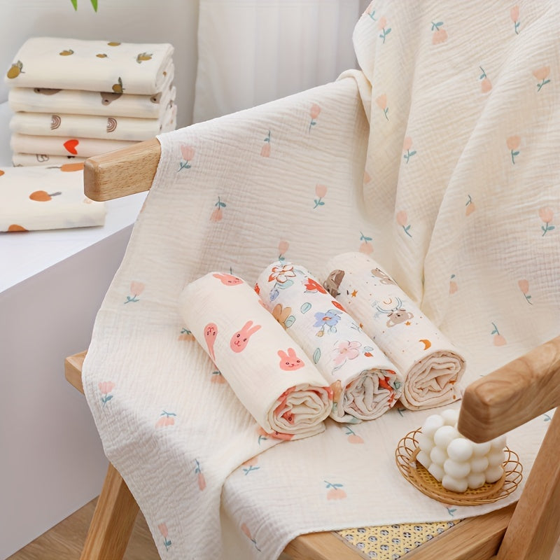 Newborn Baby White Muslin Swaddle Blanket with Pattern Double-Layer Cotton Lightweight Stroller Cover and Bath Towel