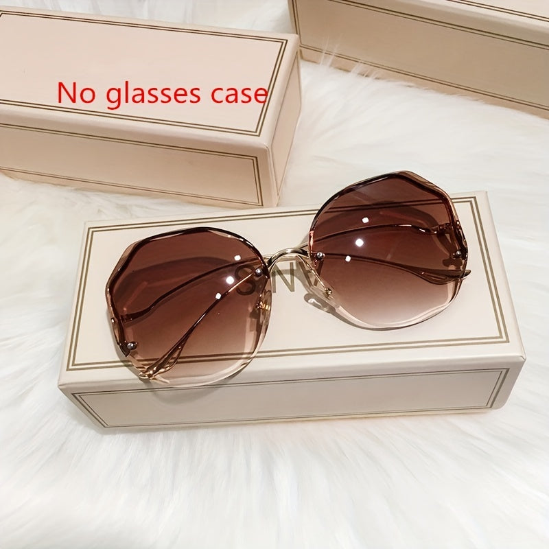 Unisex Fashion Glasses Thin Metal Semi-Rimless Color Block Ombre Lens