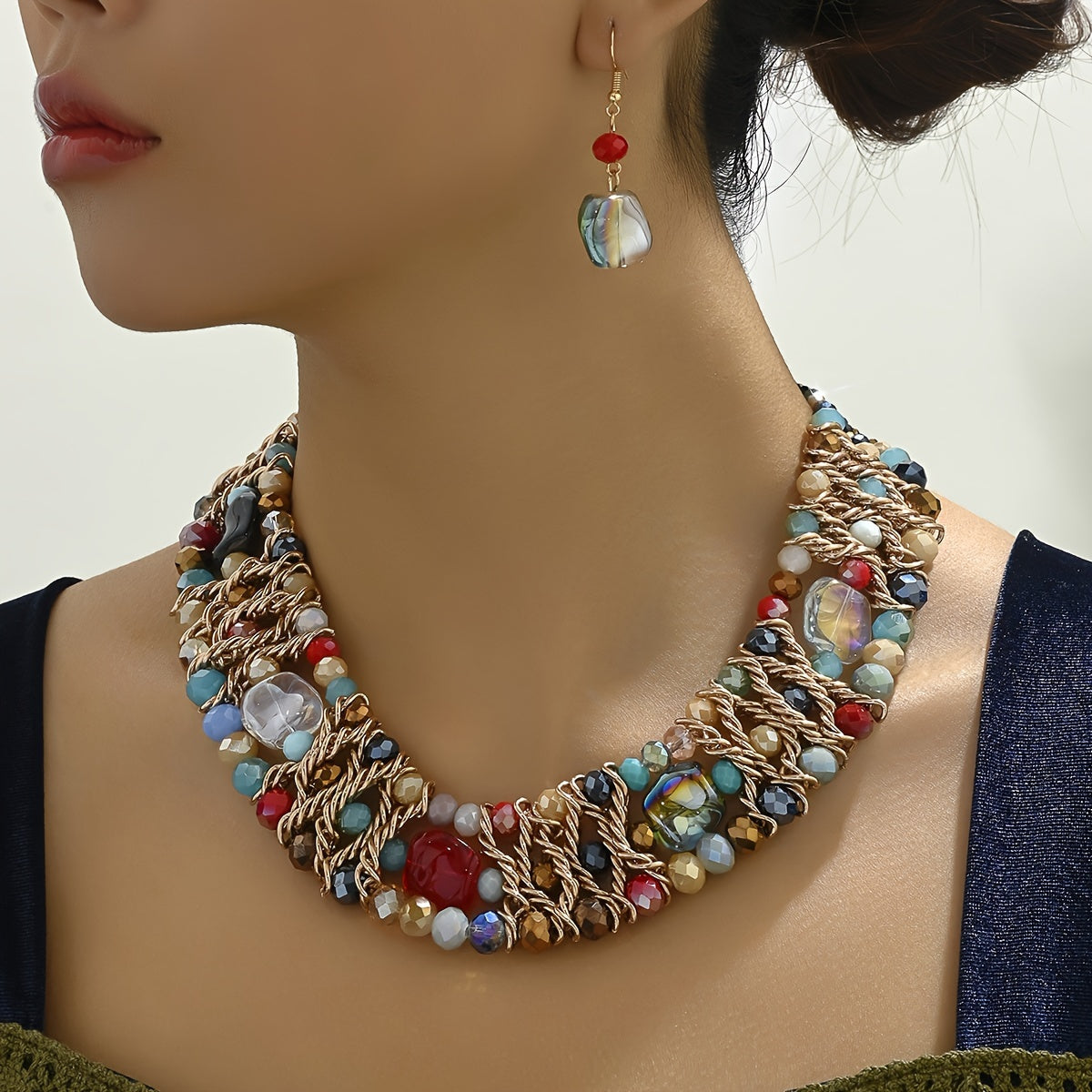 Conjunto de joyería estilo boho con pendientes colgantes y enchapado falso colorido para uso diario