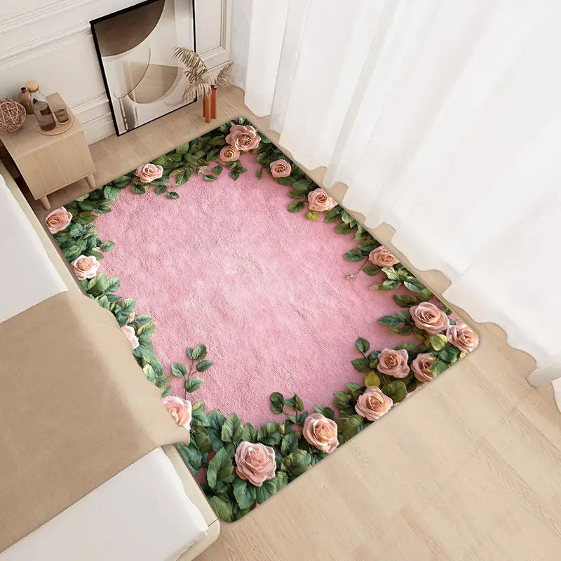 Polyester Doormat Non-Slip Floral Design 8mm Thick Indoor Entrance Mat