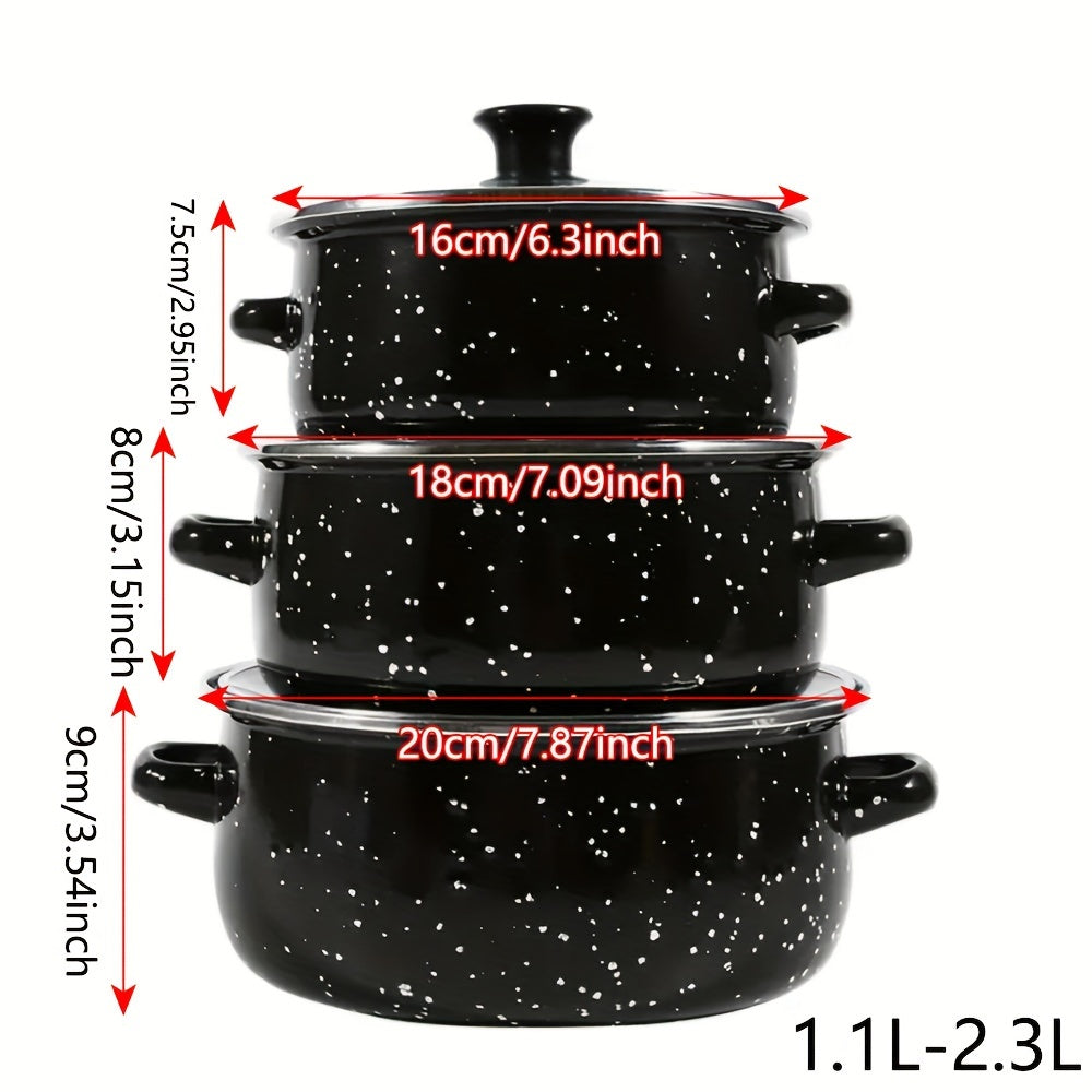 Enamel Cookware Set with Glass Lids, 6-Piece Lightweight Pots for Versatile Cooking