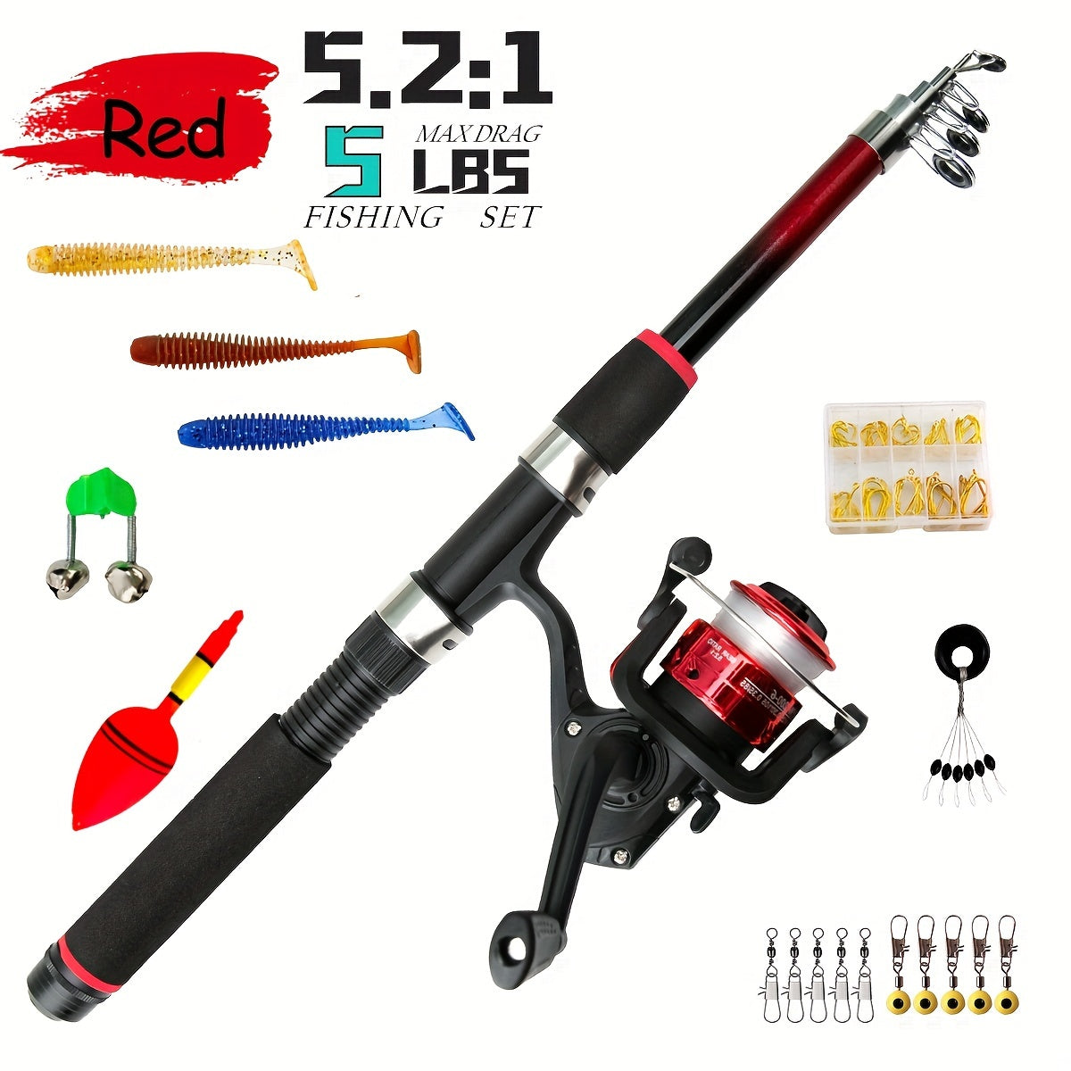 Telescopic Fishing Rod Set with Feeder and Reel for Travel Durable FRP Carp Spinning