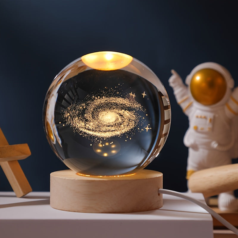 3D Crystal Ball Night Light Galaxy Solar System Moon Saturn USB Desktop Decoration Gift